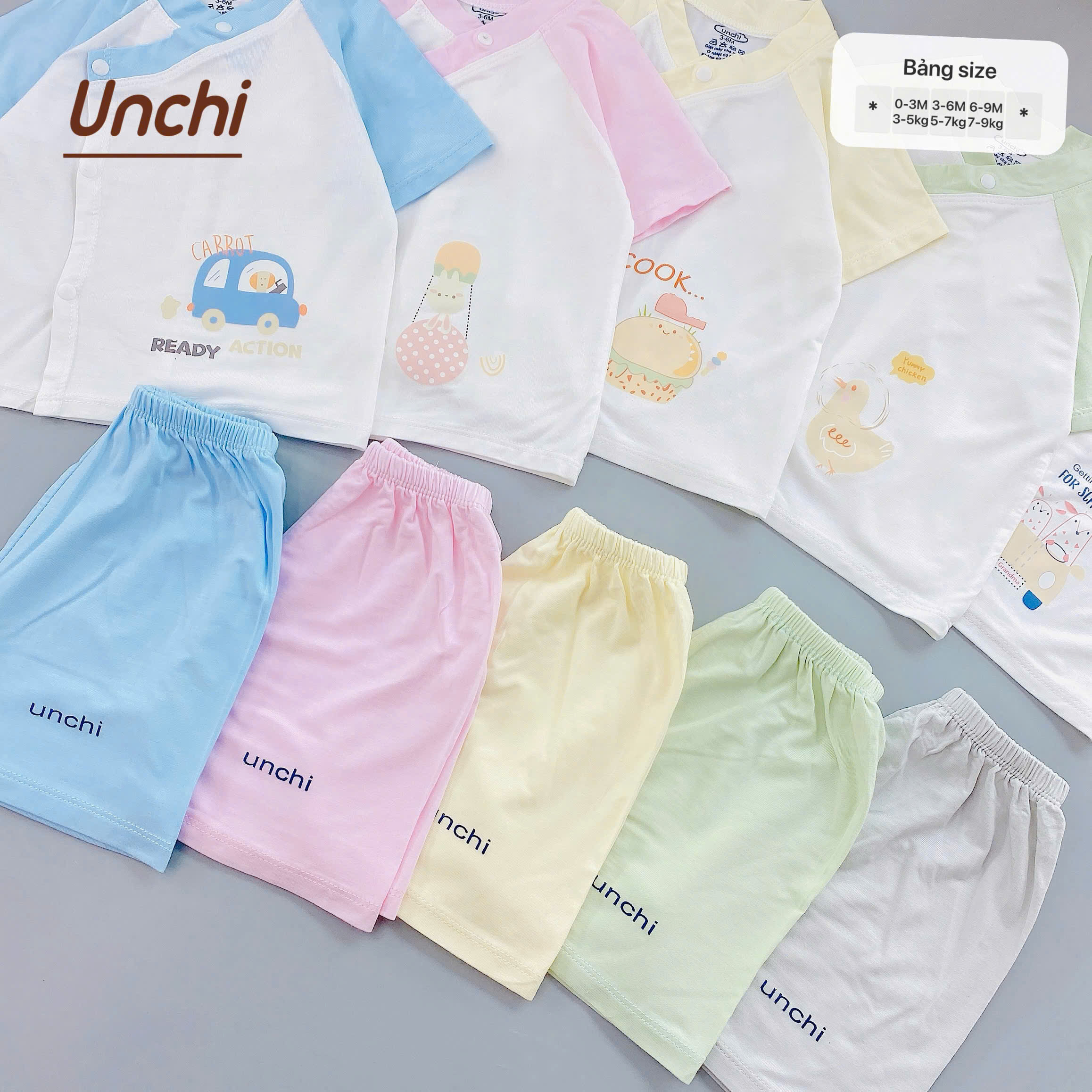 UC6 Bộ Cộc Tay Unchi Phối màu chất liệu pettit bambo cho bé 3-9kg - Ảnh chính