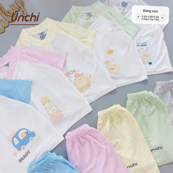 UC6 Bộ Cộc Tay Unchi Phối màu chất liệu pettit bambo cho bé 3-9kg - Ảnh 3