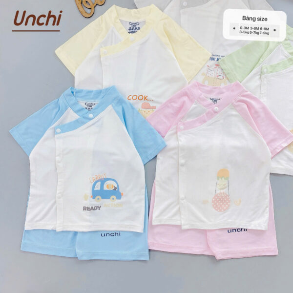 UC6 Bộ Cộc Tay Unchi Phối màu chất liệu pettit bambo cho bé 3-9kg - Ảnh 4