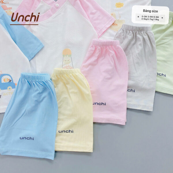 UC6 Bộ Cộc Tay Unchi Phối màu chất liệu pettit bambo cho bé 3-9kg - Ảnh 6
