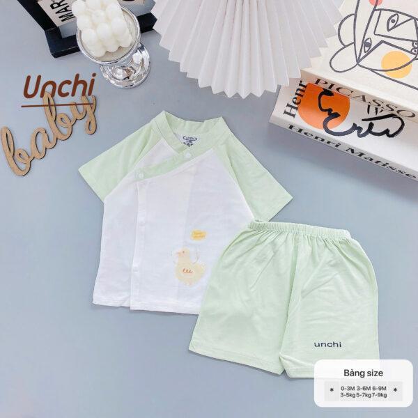UC6 Bộ Cộc Tay Unchi Phối màu chất liệu pettit bambo cho bé 3-9kg - Ảnh 7