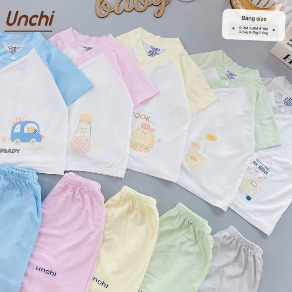 UC6 Bộ Cộc Tay Unchi Phối màu chất liệu pettit bambo cho bé 3-9kg - Ảnh 8