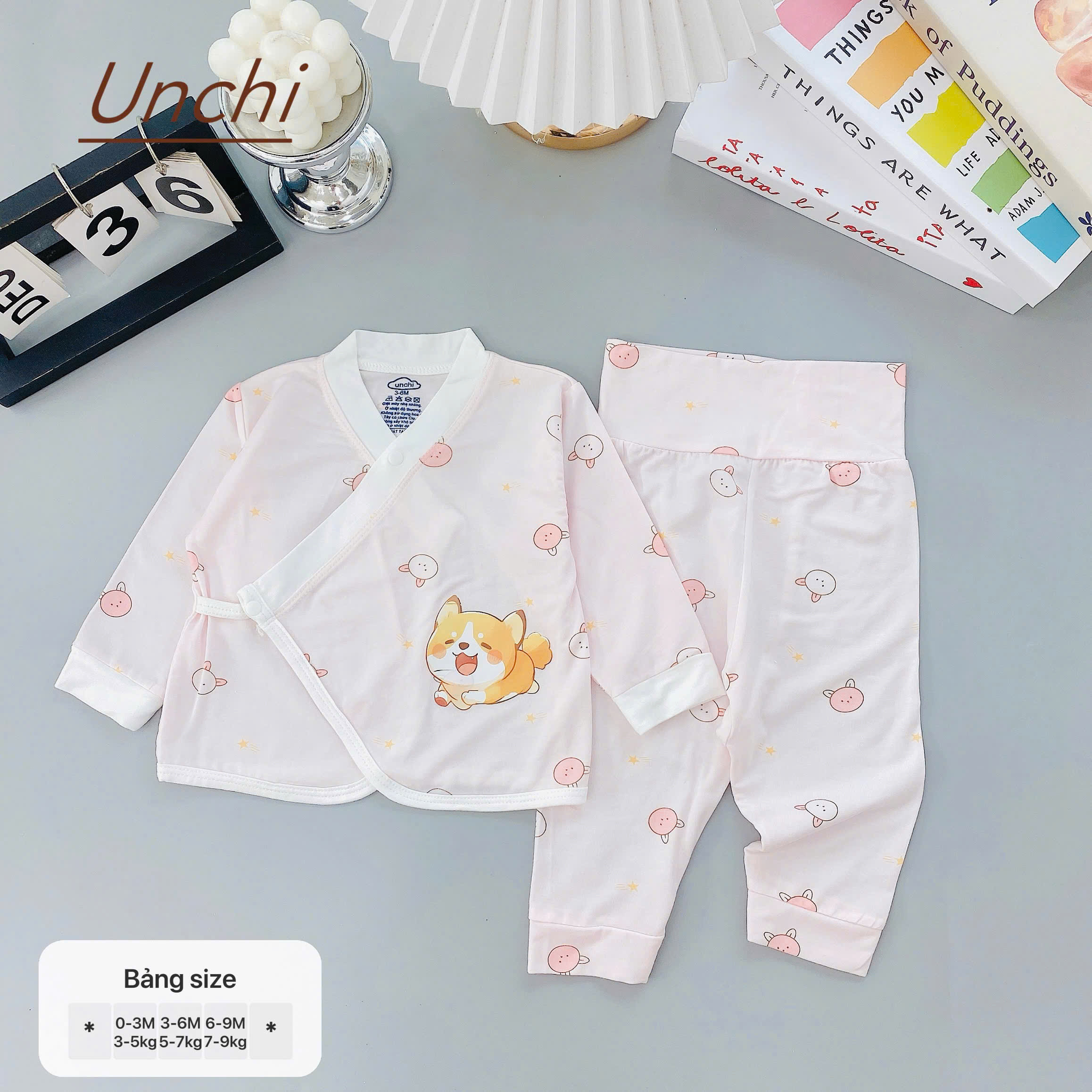 UD7 Bộ dài tay Unchi cạp cao dáng kimono cho bé 3-9kg - Ảnh chính