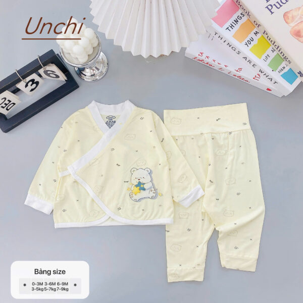 UD7 Bộ dài tay Unchi cạp cao dáng kimono cho bé 3-9kg - Ảnh 3