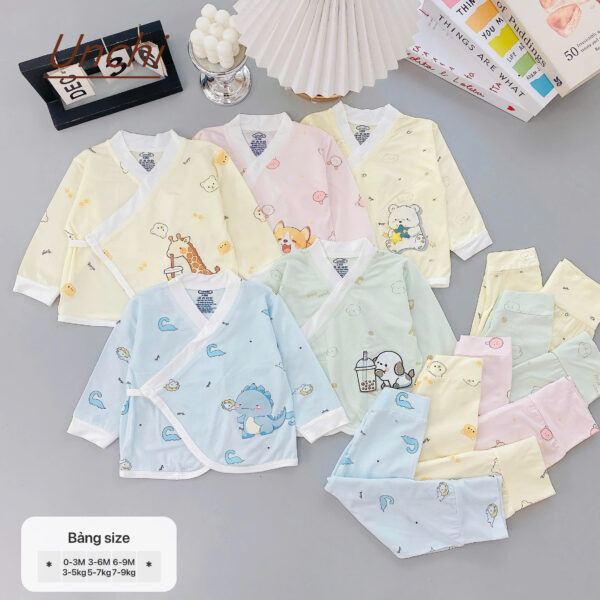 UD7 Bộ dài tay Unchi cạp cao dáng kimono cho bé 3-9kg - Ảnh 4