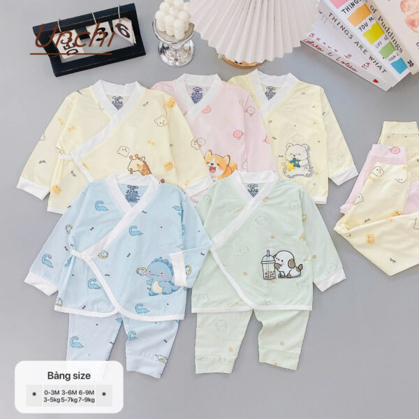 UD7 Bộ dài tay Unchi cạp cao dáng kimono cho bé 3-9kg - Ảnh 5