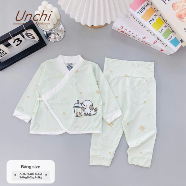 UD7 Bộ dài tay Unchi cạp cao dáng kimono cho bé 3-9kg - Ảnh 6