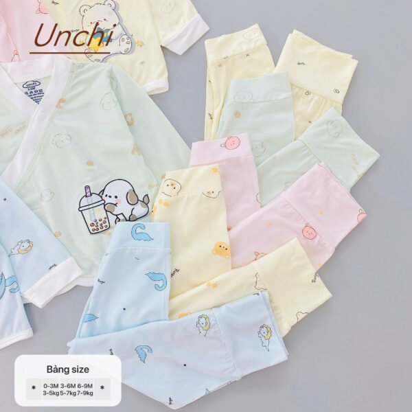 UD7 Bộ dài tay Unchi cạp cao dáng kimono cho bé 3-9kg - Ảnh 7