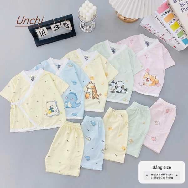 UC8 Bộ Cộc tay Unchi cạp cao dáng kimono cho bé 3-9kg - Ảnh 3