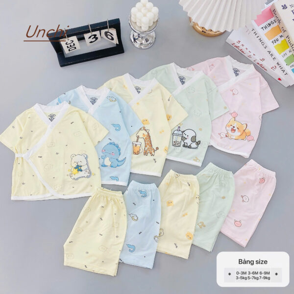 UC8 Bộ Cộc tay Unchi cạp cao dáng kimono cho bé 3-9kg - Ảnh 5